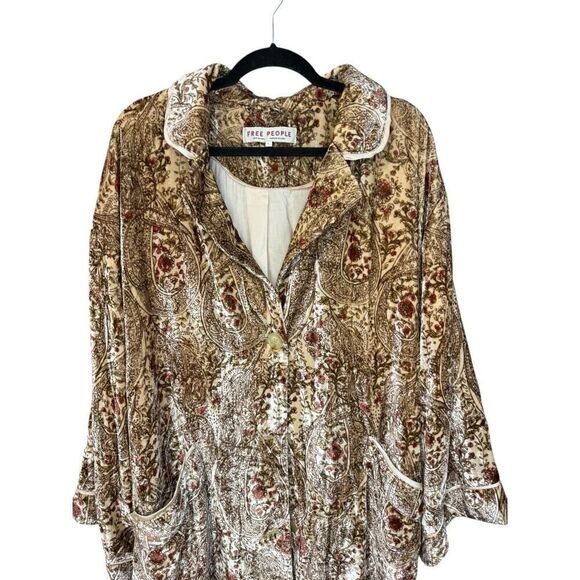 Free People Sweet Escape Boho Paisley Floral Printed Velvet Trench Duster Large - Picture 4 of 14